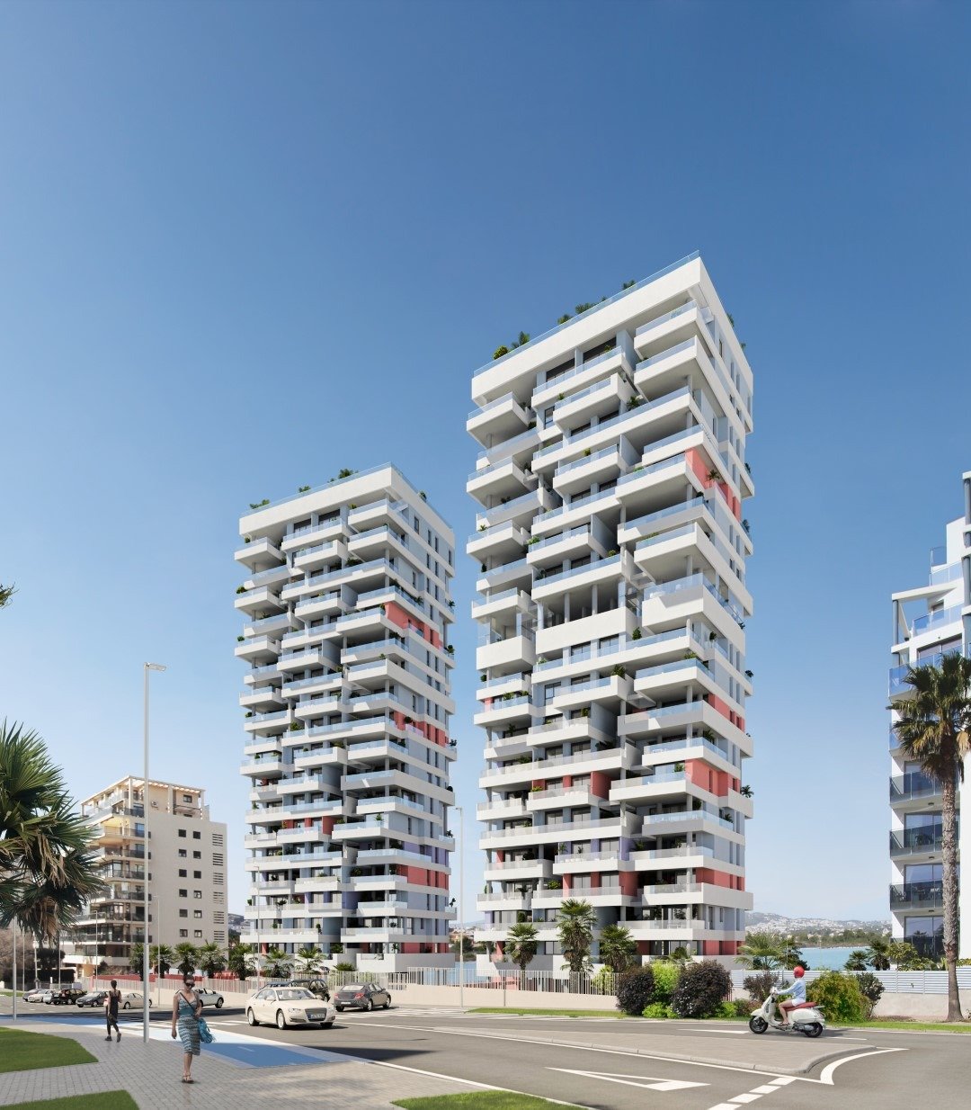 Newly built homes with large terraces and sea views