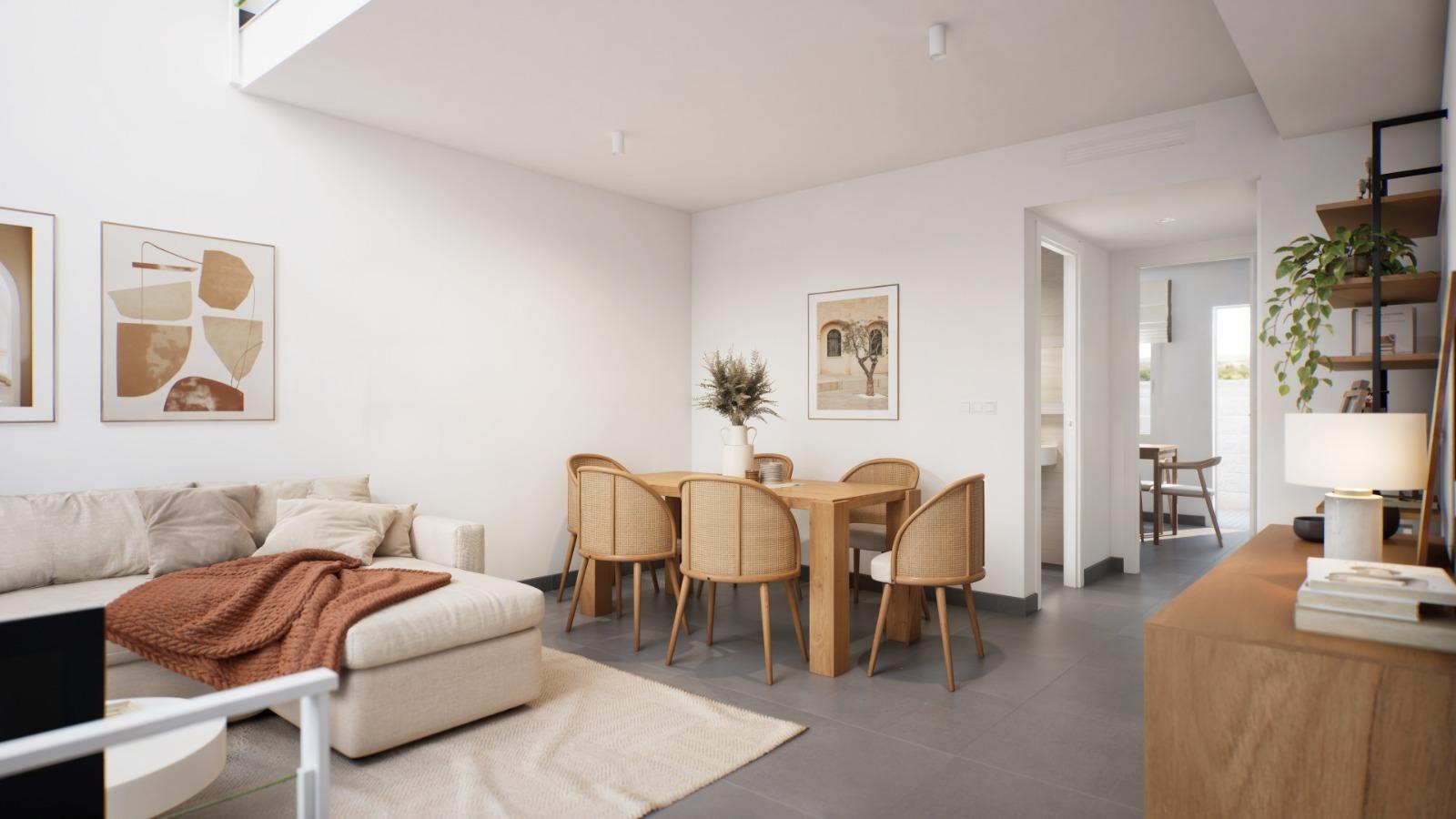 NEW WORK IN GRAN ALACANT. TOWNHOUSES WITH GARDEN AND PRIVATE SOLARIUM OF 27 M2. 2 BEDROOMS. 2 BATHROOMS. COMMUNITY POOL. VISION MODEL