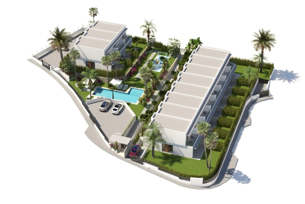 New semi-detached homes with communal pool