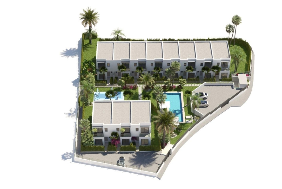 New semi-detached homes with communal pool