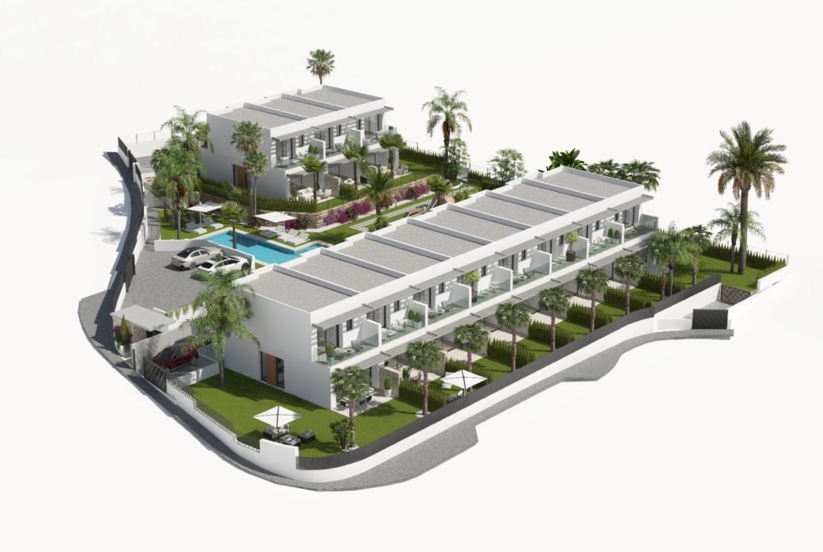 New semi-detached homes with communal pool