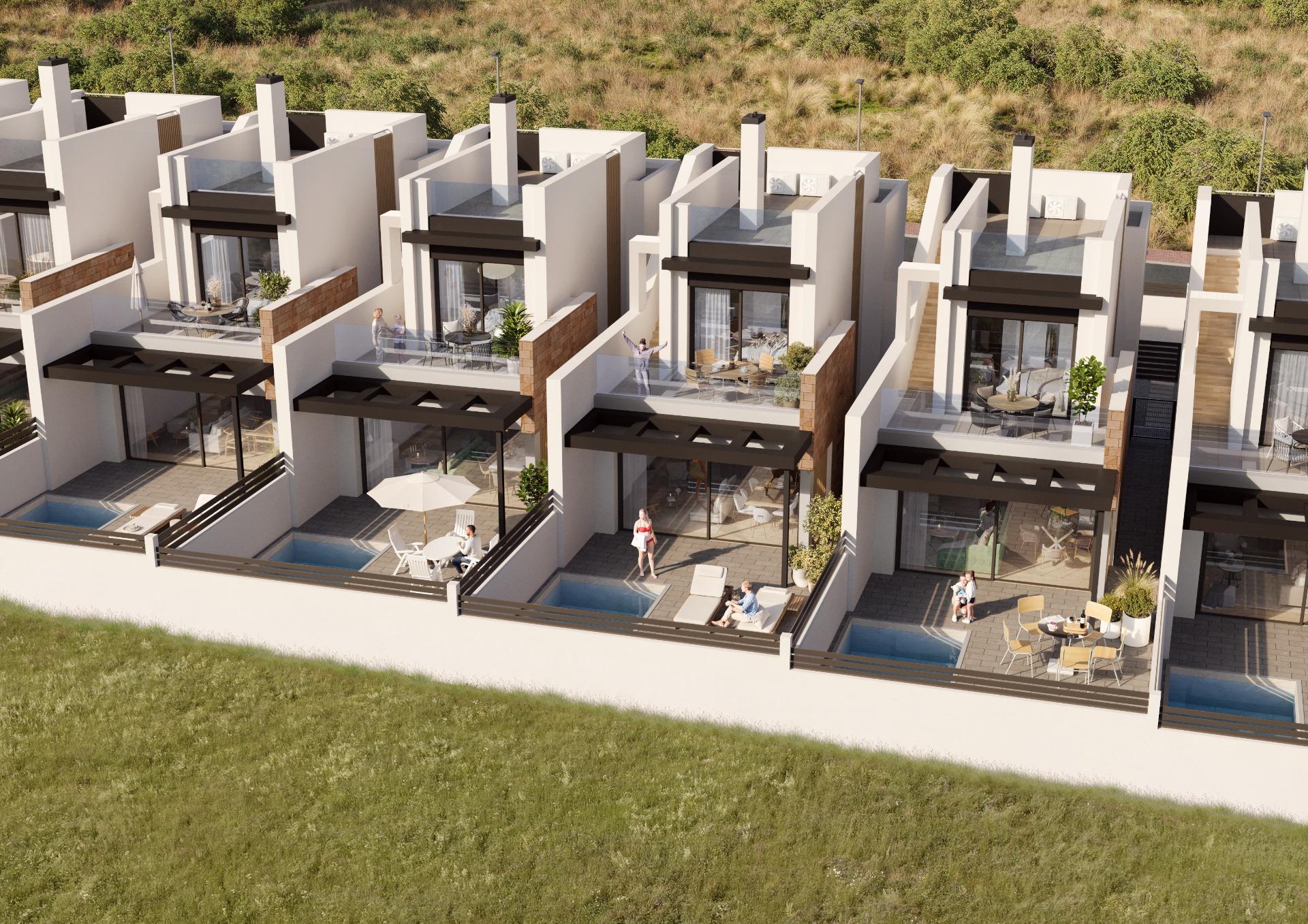2-2-233 CHALET ADOSADO EN AGUAS NUEVAS CON PISCINA PRIVADA. 3 DORM. 3 BAÑOS. 115 M2.