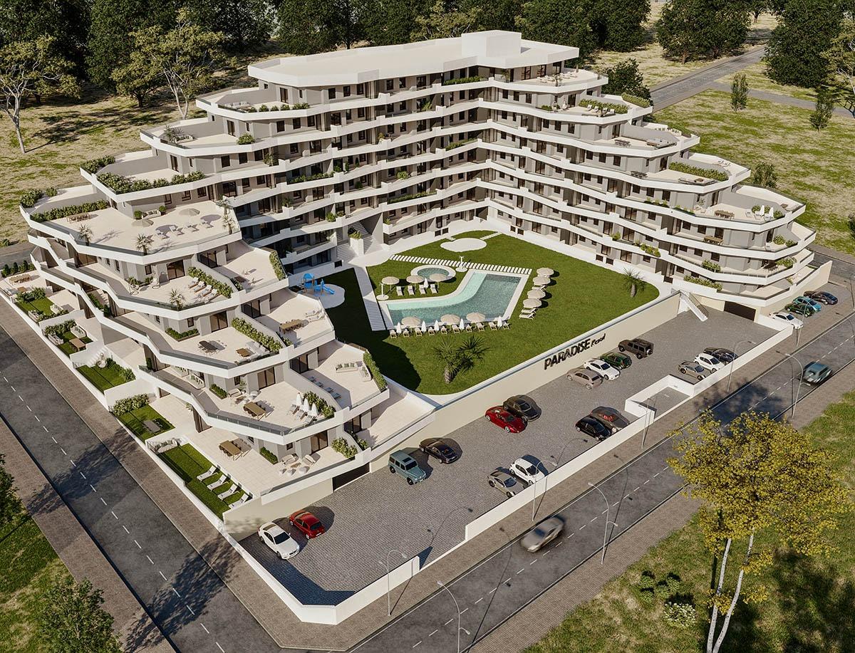OBRA NUEVA EN SAN MIGUEL DE SALINAS. 2 DORM. 2 BAÑOS. 95 M2 SUPERFICIE. GRAN TERRAZA 31 M2. PARKING INCLUIDO. PISCINA COMUNITARIA.
