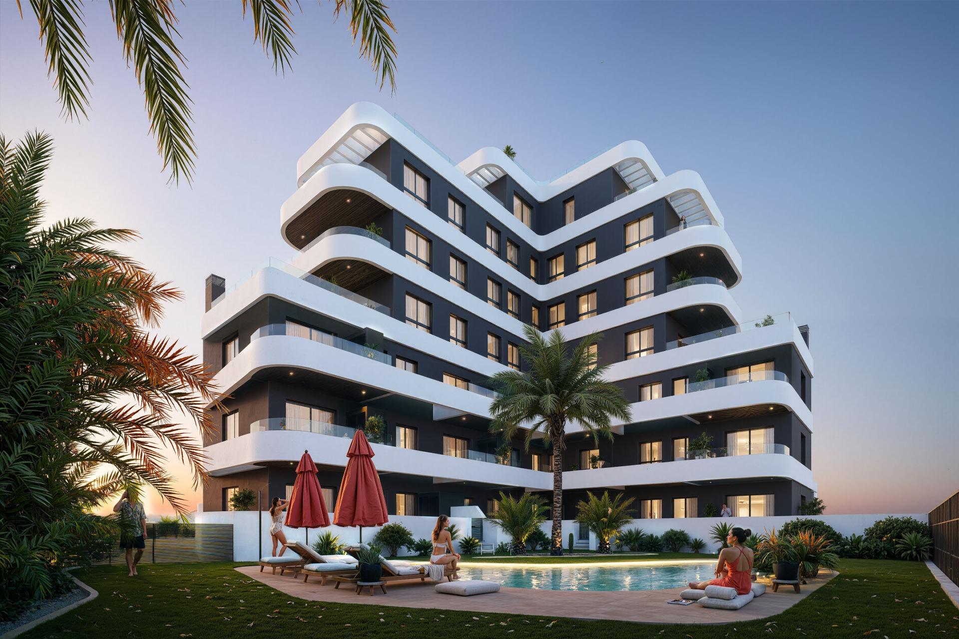 2-2-323 OBRA NUEVA EN GUARDAMAR DEL SEGURA! APARTAMENTO DE 2 DORM. 2 BAÑOS. TERRAZA DE 13 M2. PISCINA.