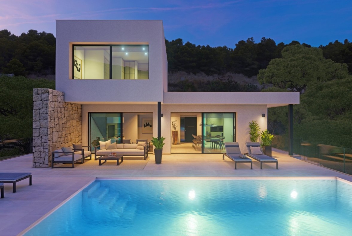 Villa con piscina y vistas al mar en Pedreguer