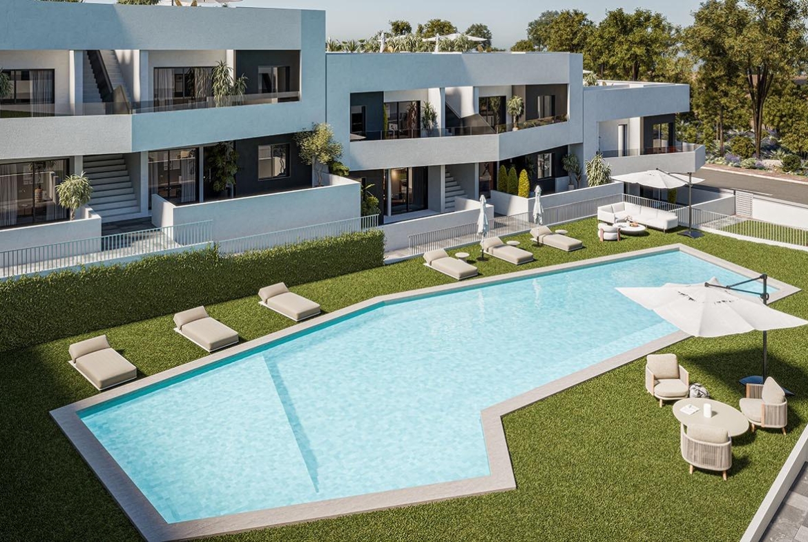 OBRA NUEVA BUNGALOWS PLANTA BAJA Y PLANTA ALTA! EN SAN MIGUEL DE SALINAS. 2 DORM. 2 BAÑOS. JARDIN 33 M2. TOTAL 120 M2. PISCINA.