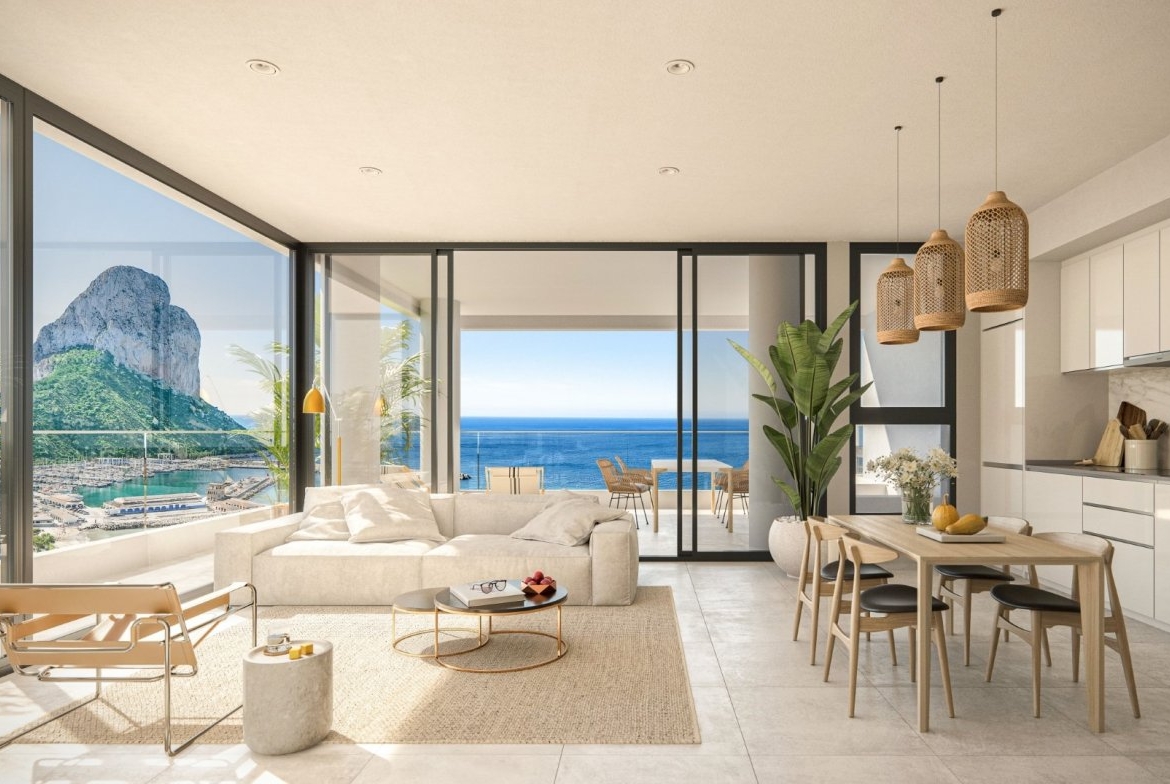 Newly built homes with large terraces and sea views