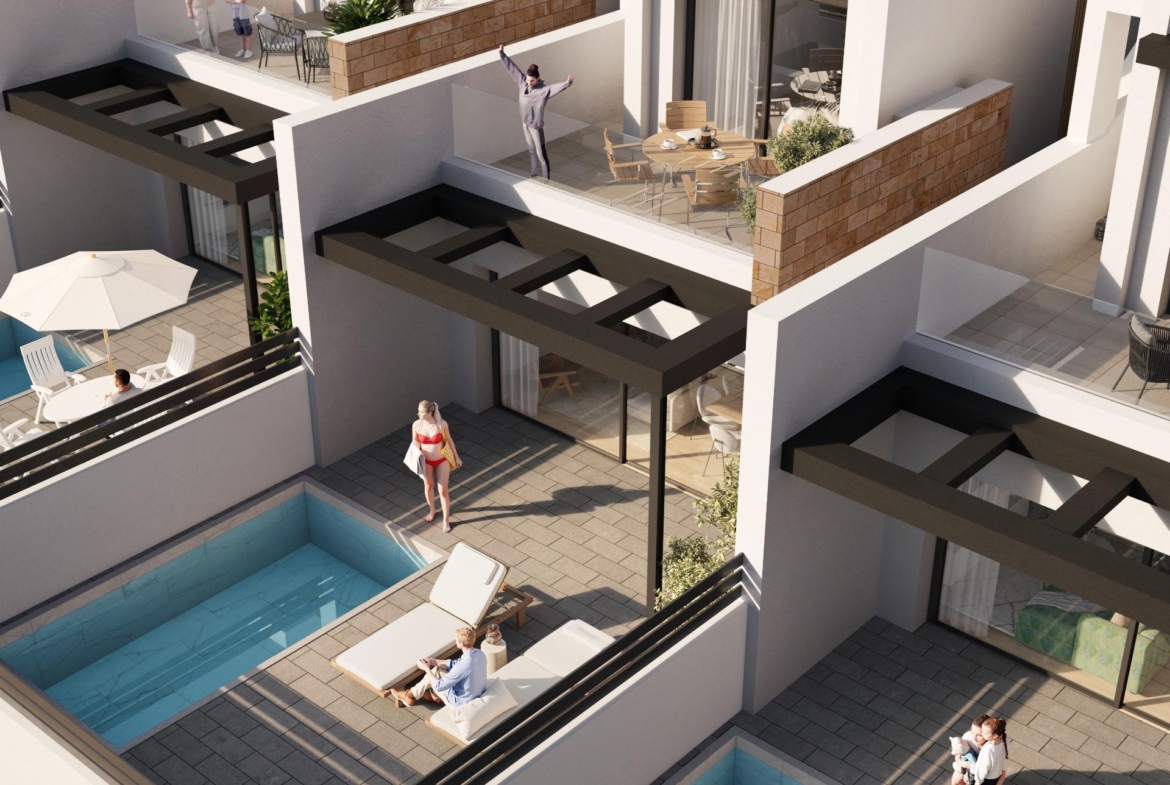 CHALET ADOSADO EN AGUAS NUEVAS CON PISCINA PRIVADA. 3 DORM. 3 BAÑOS. 115 M2.