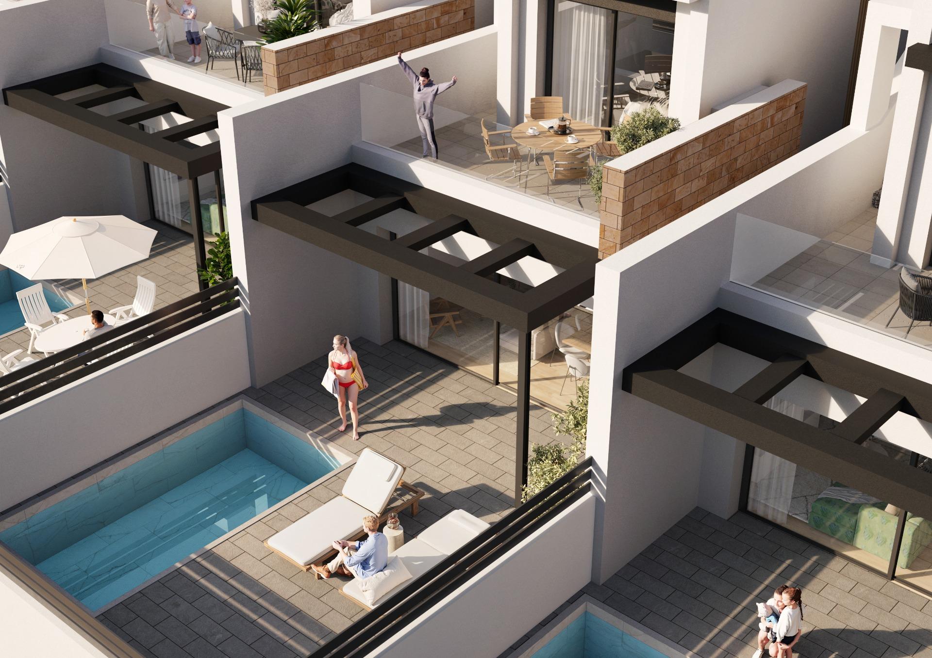 2-4-231 CHALET ADOSADO EN AGUAS NUEVAS CON PISCINA PRIVADA. 3 DORM. 3 BAÑOS. 115 M2.