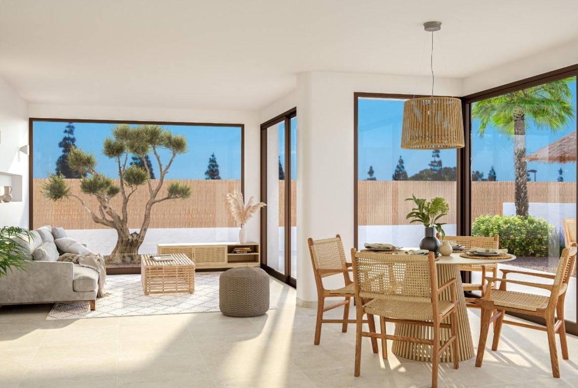 OBRA NUEVA EN LOS ALCÁZARES CON VISTAS AL MAR NENOR. BUNGALOWS PLANTA BAJA Y ALTA. 2 DORM. 2 BAÑOS. PARKING Y PISCINA.