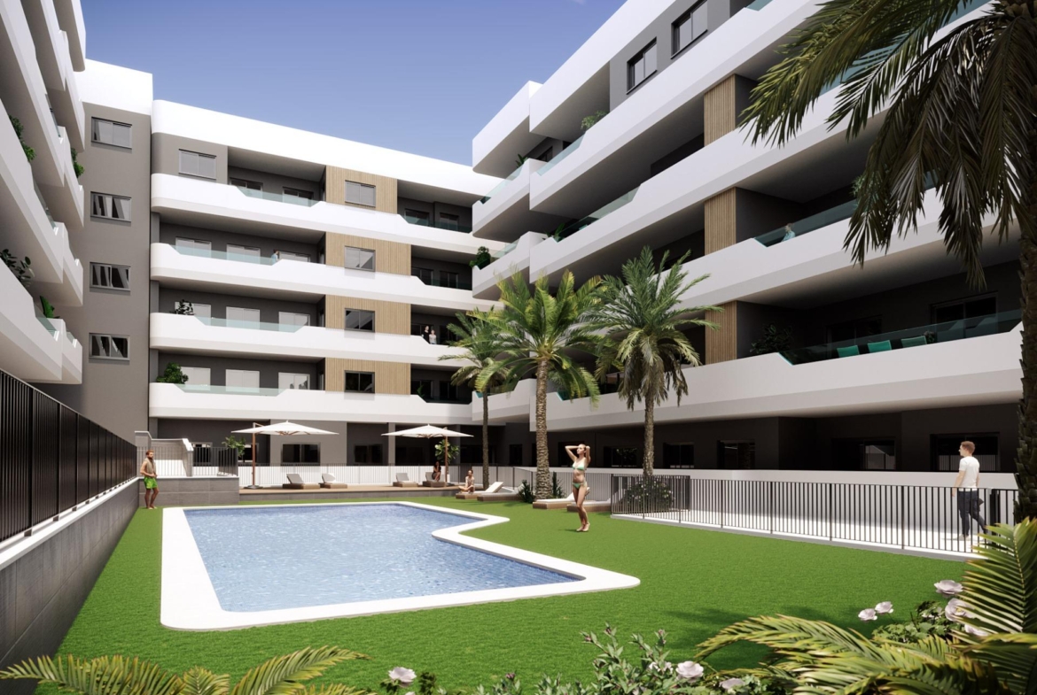 APARTAMENTOS DE OBRA NUEVA EN SANTA POLA CERCA DE PLAYA. 2 DORM. 2 BAÑOS. 76 M2 SUPERFICIE. PISCINA COMUNITARIA.
