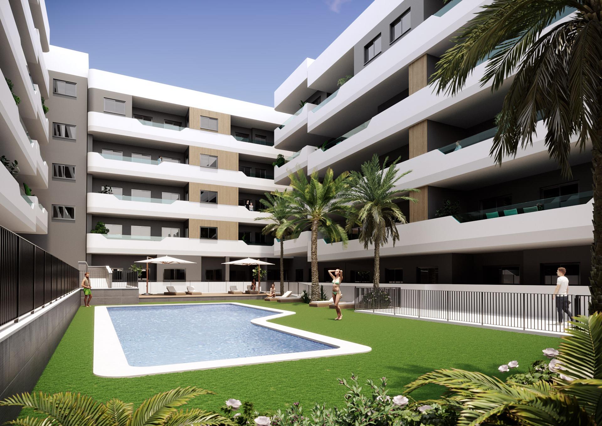 2-4-362 APARTAMENTOS DE OBRA NUEVA EN SANTA POLA CERCA DE PLAYA. 2 DORM. 2 BAÑOS. 76 M2 SUPERFICIE. PISCINA COMUNITARIA.