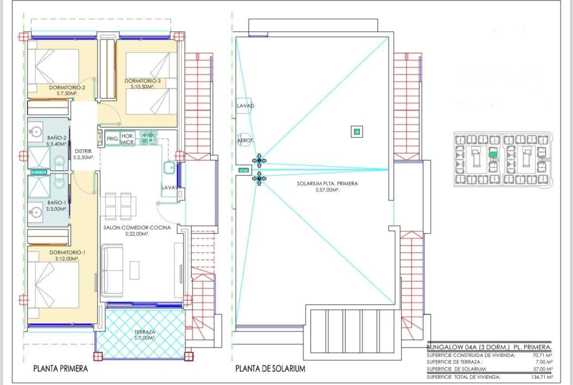 OBRA NUEVA BUNGALOW PLANTA ALTA Y PLANTA BAJA. 2 DORM. 2 BAÑOS. PISCINA COMUNITARIA.