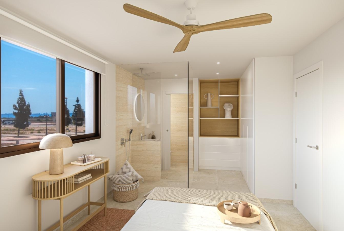 OBRA NUEVA EN LOS ALCÁZARES CON VISTAS AL MAR NENOR. BUNGALOWS PLANTA BAJA Y ALTA. 2 DORM. 2 BAÑOS. PARKING Y PISCINA.