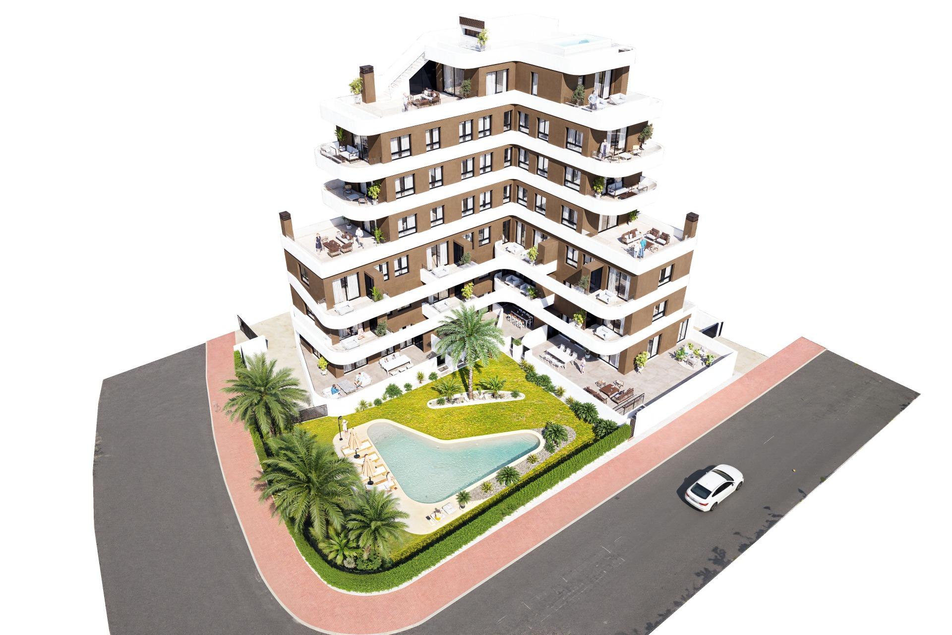 2-6-316 OBRA NUEVA EN GUARDAMAR DEL SEGURA! APARTAMENTO DE 2 DORM. 2 BAÑOS. TERRAZA DE 13 M2. PISCINA.