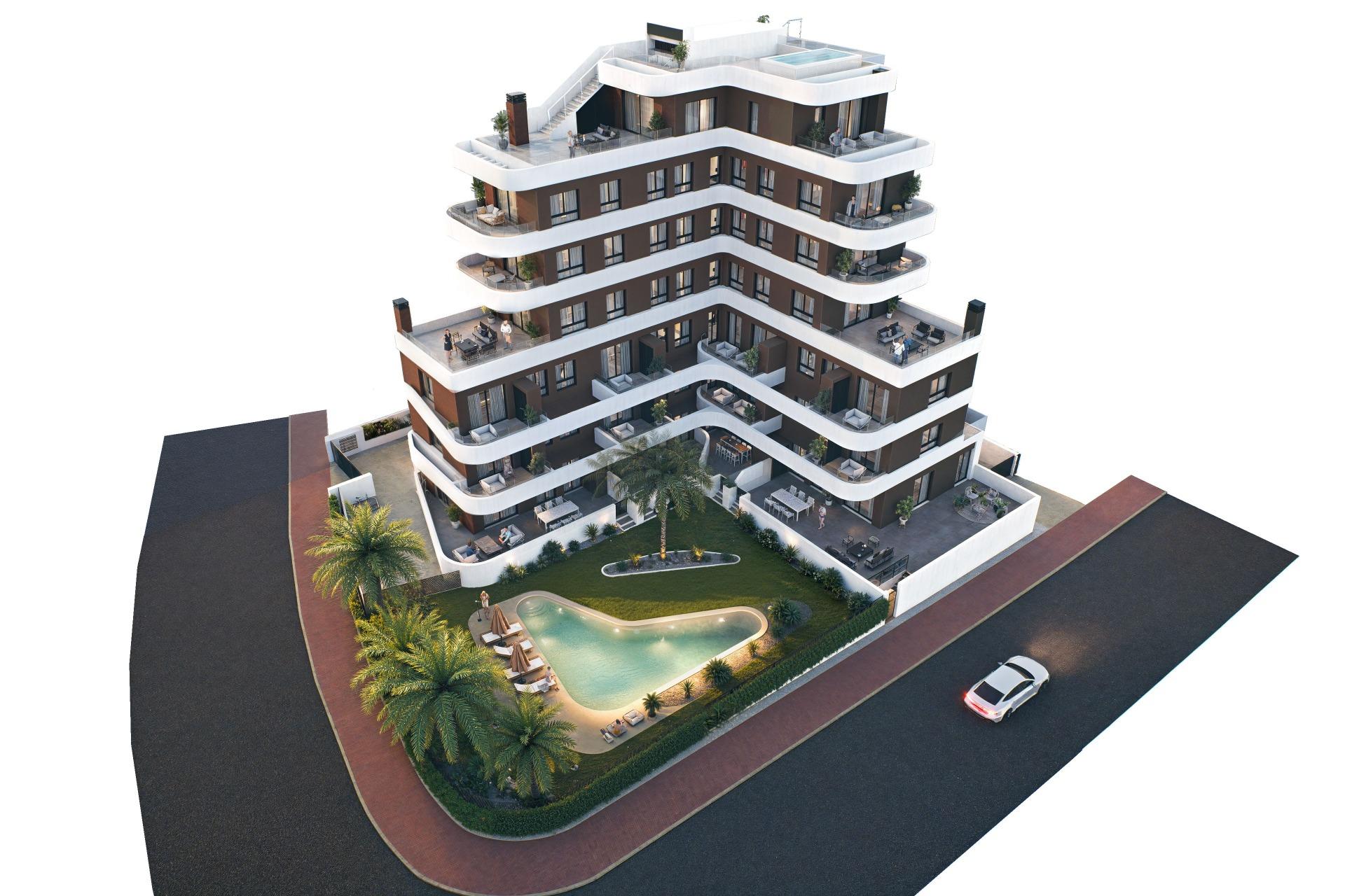 2-7-310 OBRA NUEVA EN GUARDAMAR DEL SEGURA! APARTAMENTO DE 2 DORM. 2 BAÑOS. TERRAZA DE 13 M2. PISCINA.