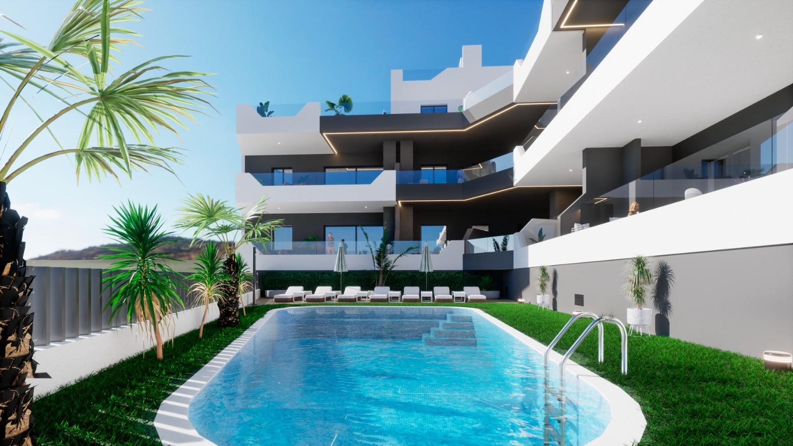 OBRA NUEVA. RESIDENCIAL PRIVADA EN BENIJOFAR. 2 DORM. 2 BAÑOS. TERRAZA 16 M2. PISCINA.