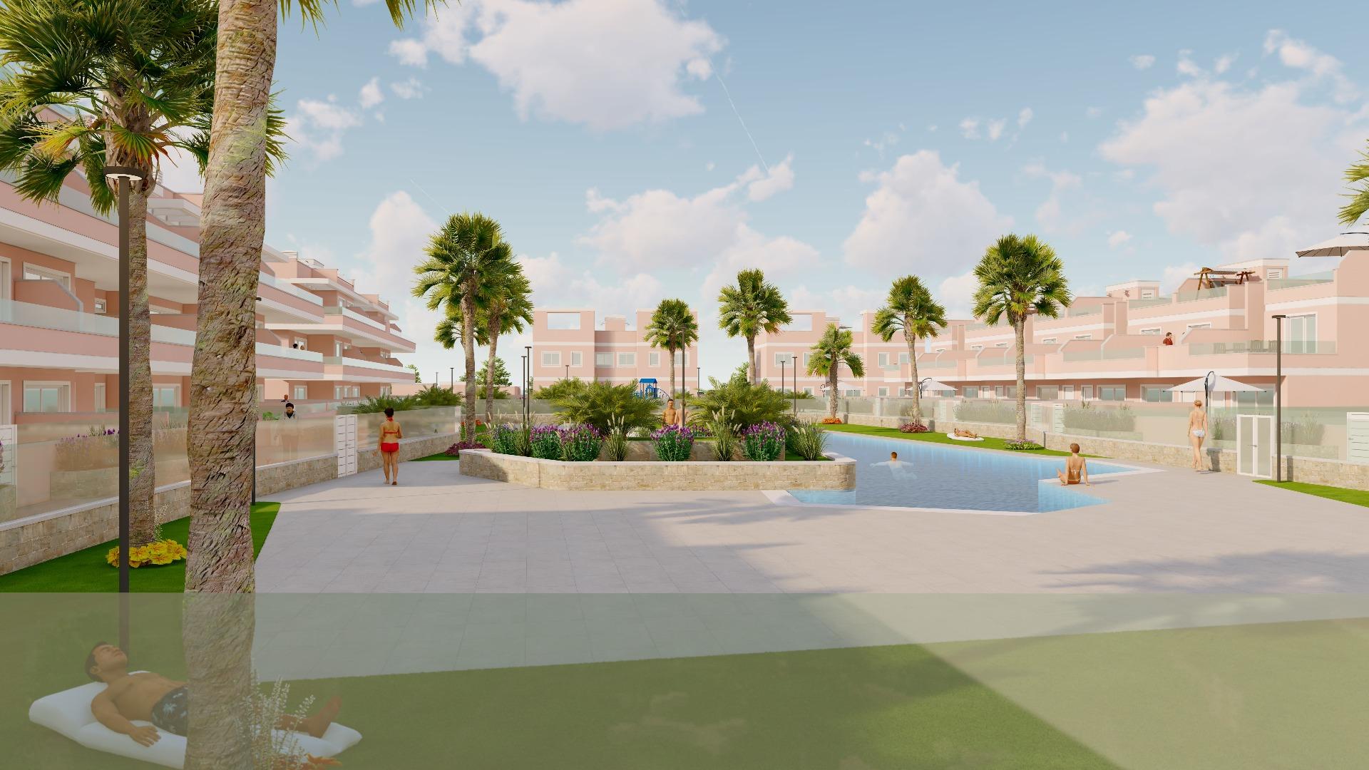 4-14-85 ADOSADOS DE OBRA NUEVA EN PILAR DE LA HORADADA. 3 DORM. 2 BAÑOS. CON PLAZA DE GARAJE Y PISCINA. 83 M2. JARDIN 33 M2. SOLARIUM 34 M2.