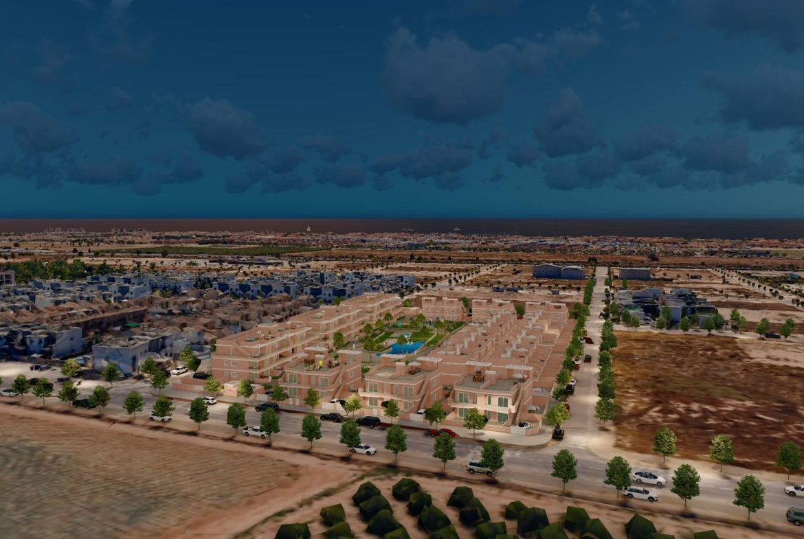 ADOSADOS DE OBRA NUEVA EN PILAR DE LA HORADADA. 3 DORM. 2 BAÑOS. CON PLAZA DE GARAJE Y PISCINA. 83 M2. JARDIN 33 M2. SOLARIUM 34 M2.