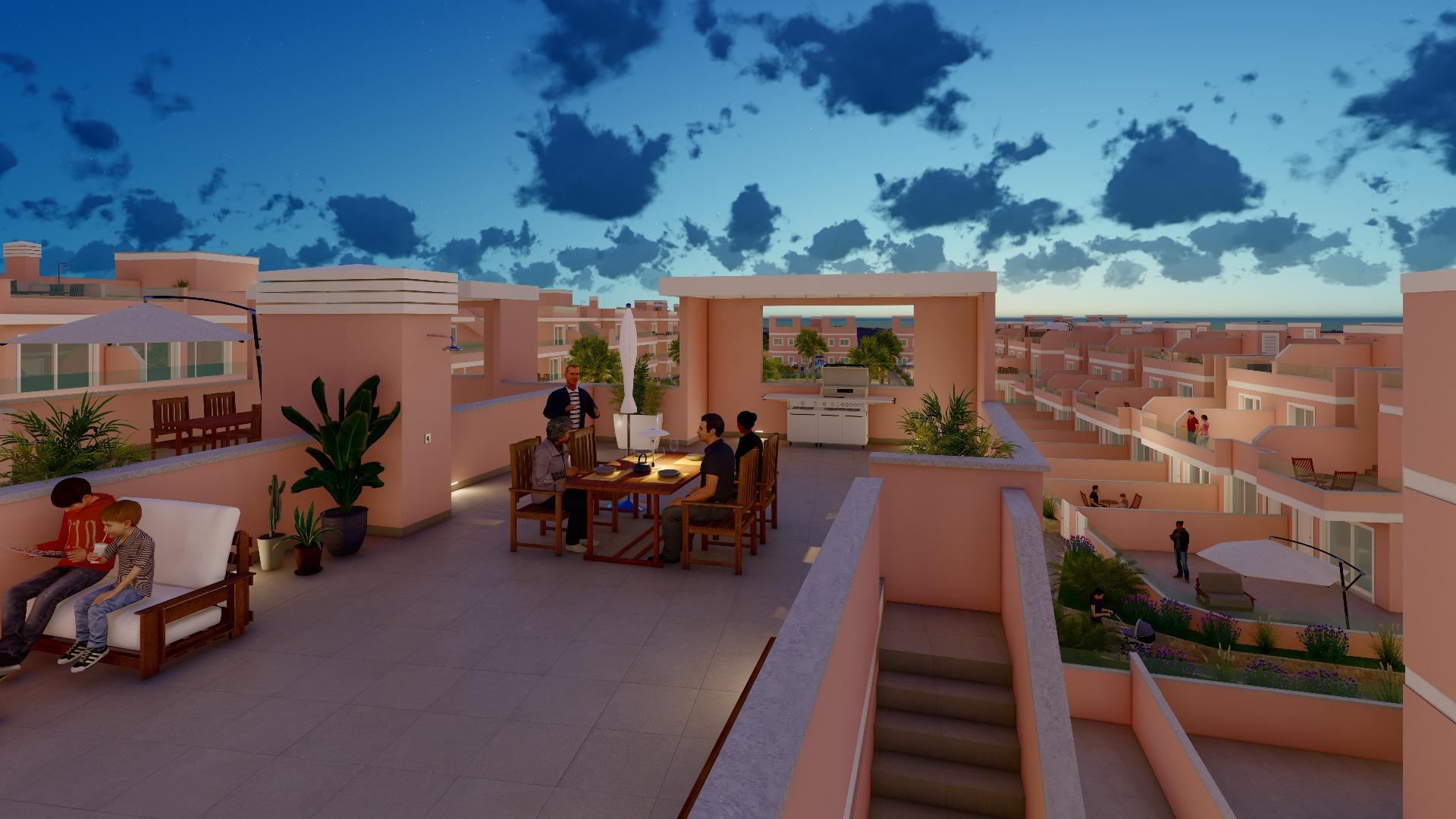 4-18-64 ADOSADOS DE OBRA NUEVA EN PILAR DE LA HORADADA. 3 DORM. 2 BAÑOS. CON PLAZA DE GARAJE Y PISCINA. 83 M2. JARDIN 33 M2. SOLARIUM 34 M2.