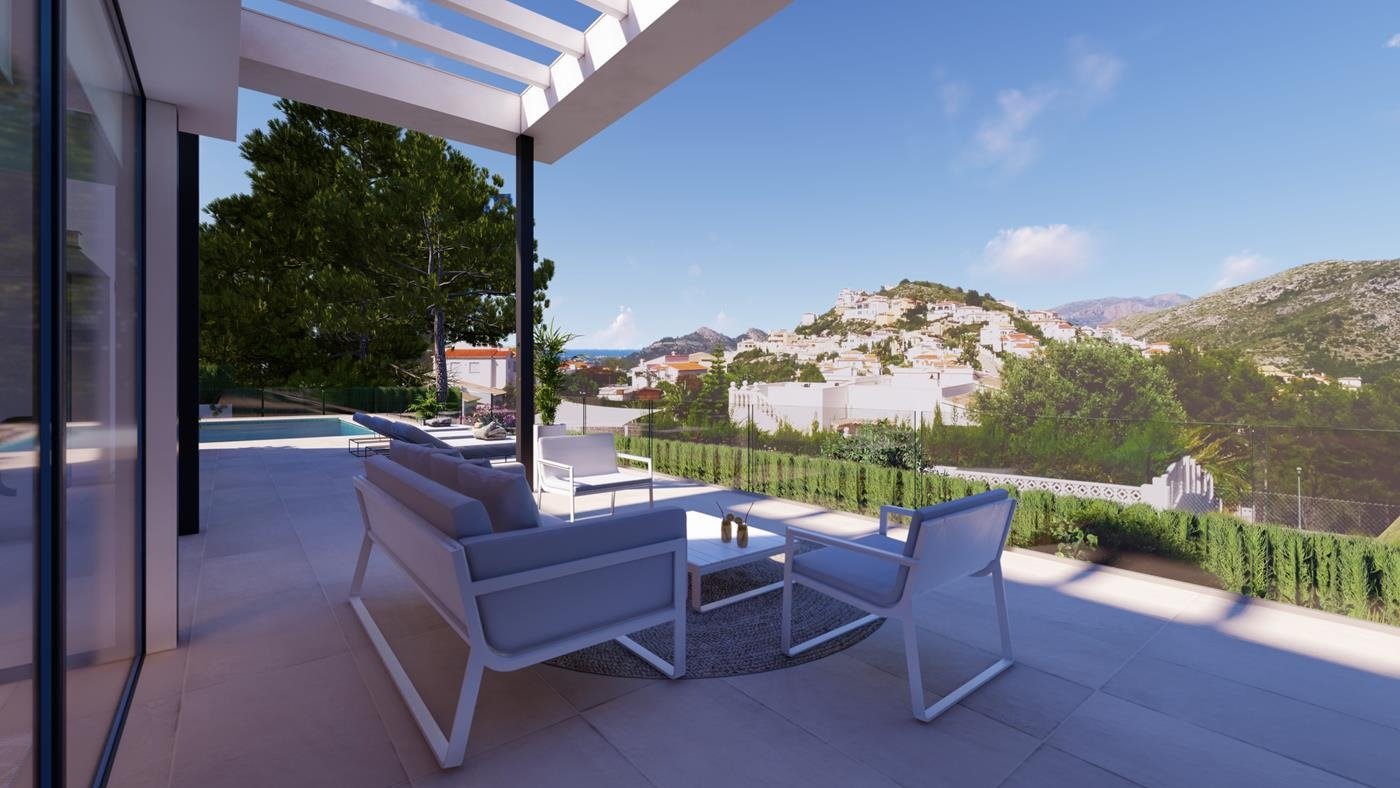 4-4-9 Villa de diseño con vistas al mar y la montaña en Pedreguer
