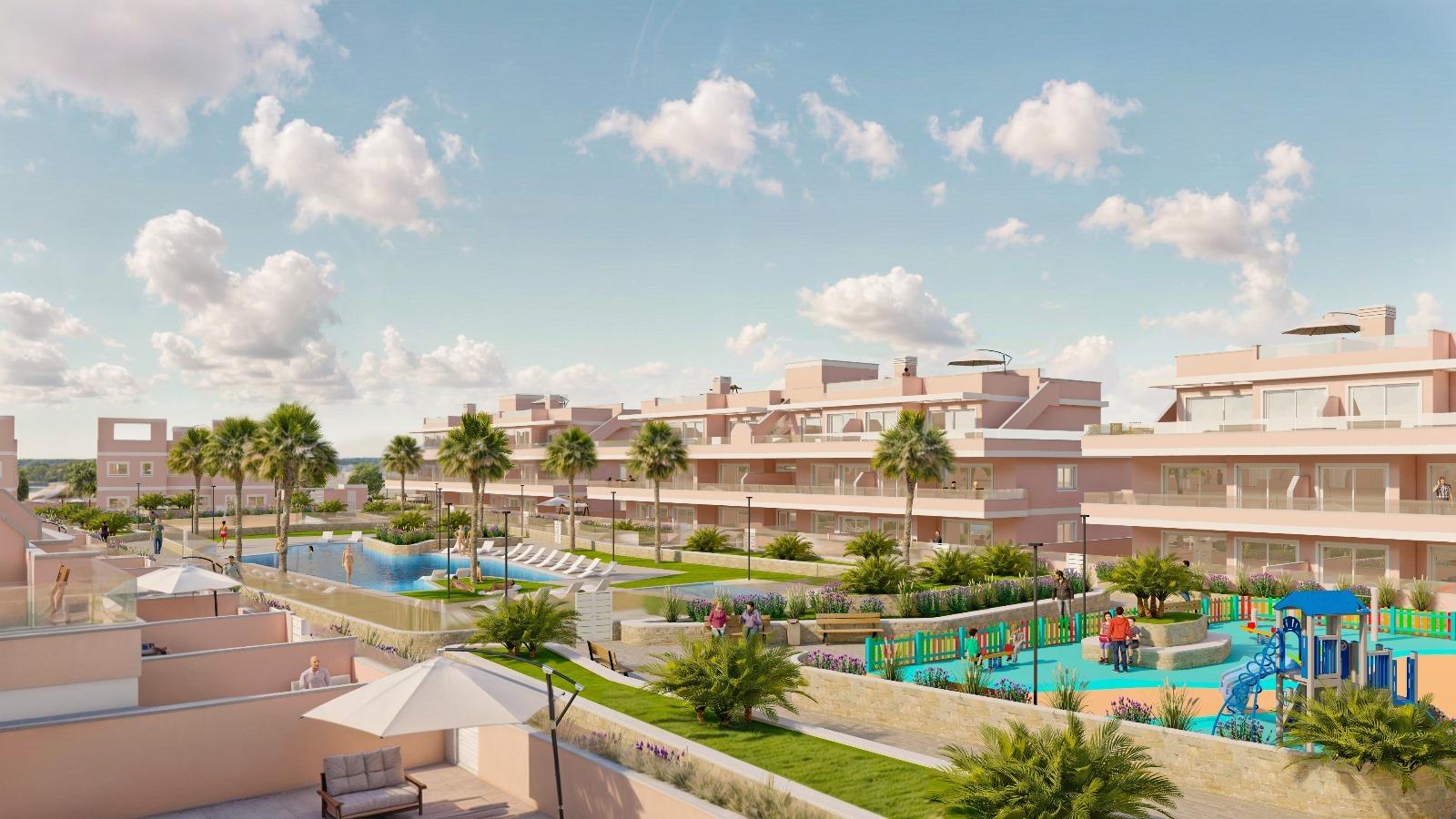 4-8-103 ADOSADOS DE OBRA NUEVA EN PILAR DE LA HORADADA. 3 DORM. 2 BAÑOS. CON PLAZA DE GARAJE Y PISCINA. 83 M2. JARDIN 33 M2. SOLARIUM 34 M2.