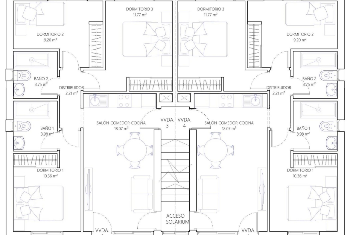 OBRA NUEVA! BUNGALOW EN PLANTA ALTA CON SOLARIUM PRIVADO DE 63 M2. 3 DORM. 2 BAÑOS. SUPERFICIE 71 M2.