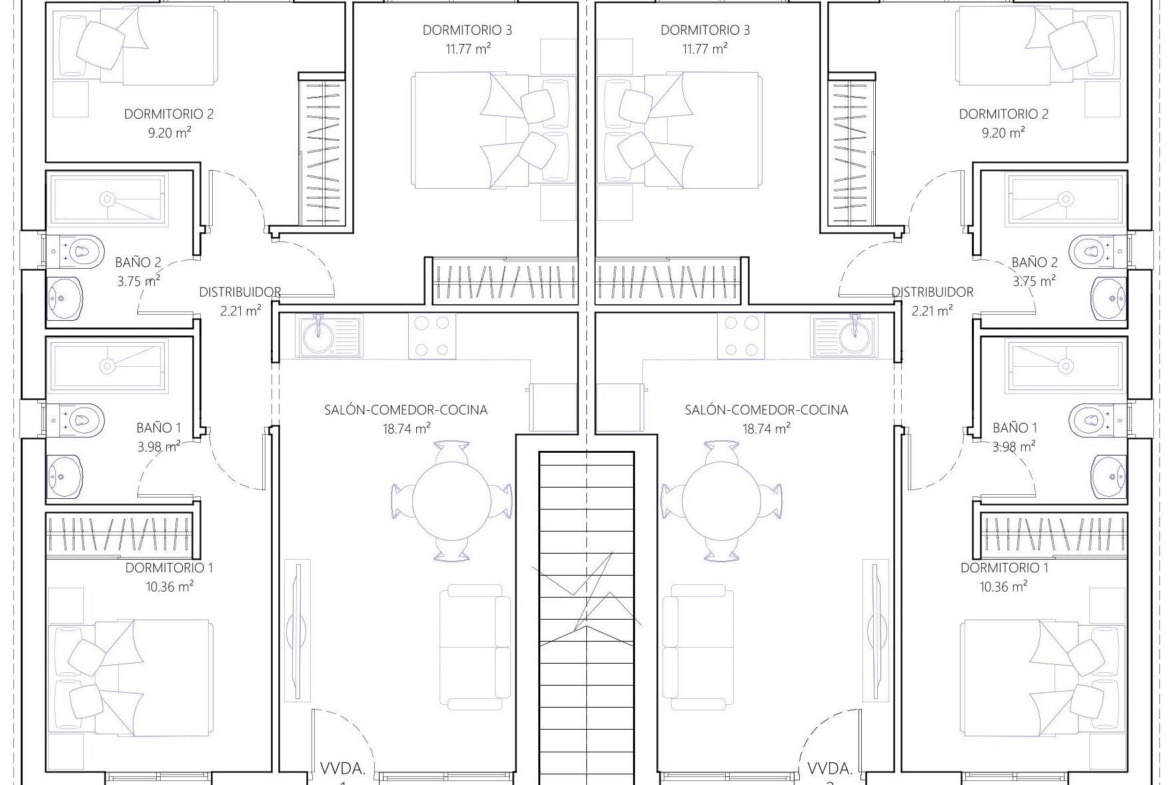 OBRA NUEVA! BUNGALOW EN PLANTA ALTA CON SOLARIUM PRIVADO DE 63 M2. 3 DORM. 2 BAÑOS. SUPERFICIE 71 M2.