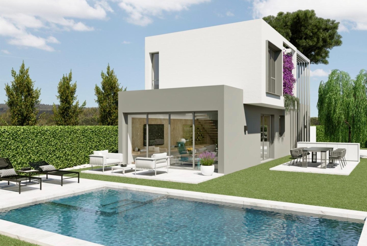 Detached houses with garden and pool