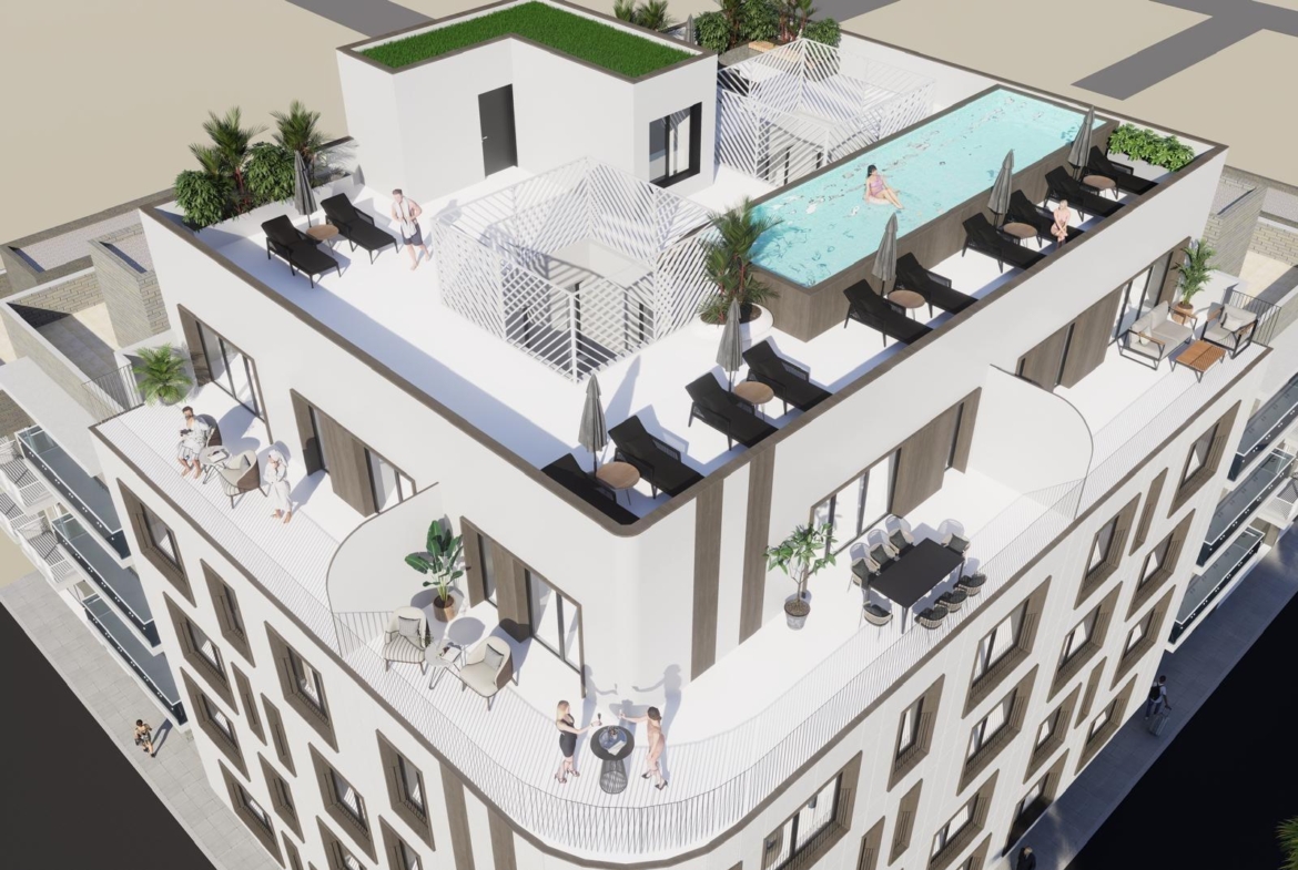 APARTAMENTOS DE  OBRA NUEVA A 70 METROS DE PLAYA. 1 DORM. 1 BAÑO. CON SUPERFICIE DE 40 M2. CON PICSINA COMUNITARIA.