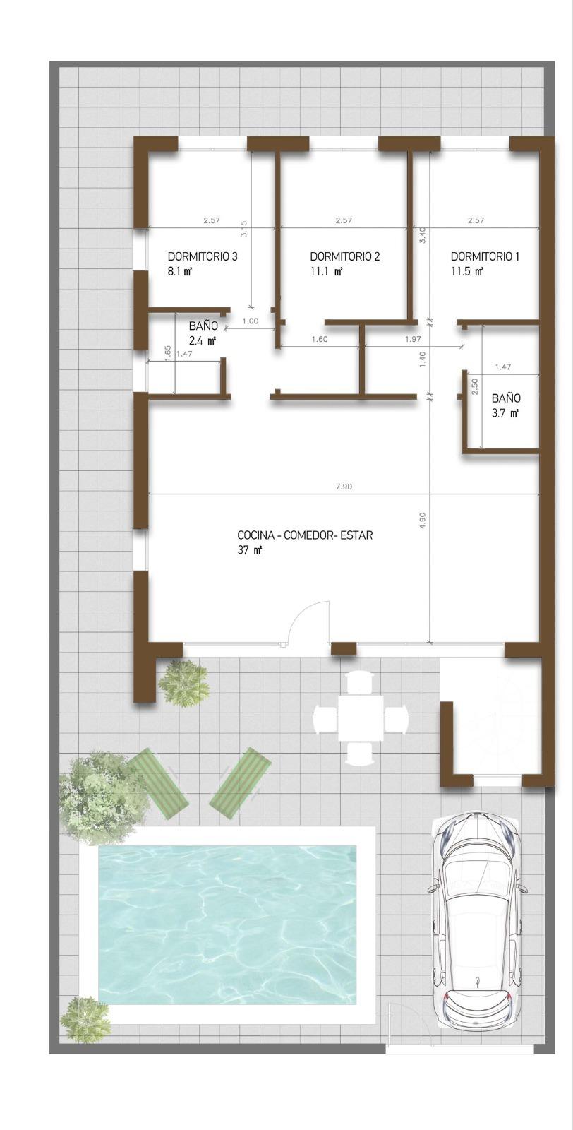 VILLA DE LUJO EN (LA PINILLA) MURCIA. PISCINA. 3 DORM. 2 BAÑOS. PARCELA 200 M2. OPLOSMIDDEL 62 M2.