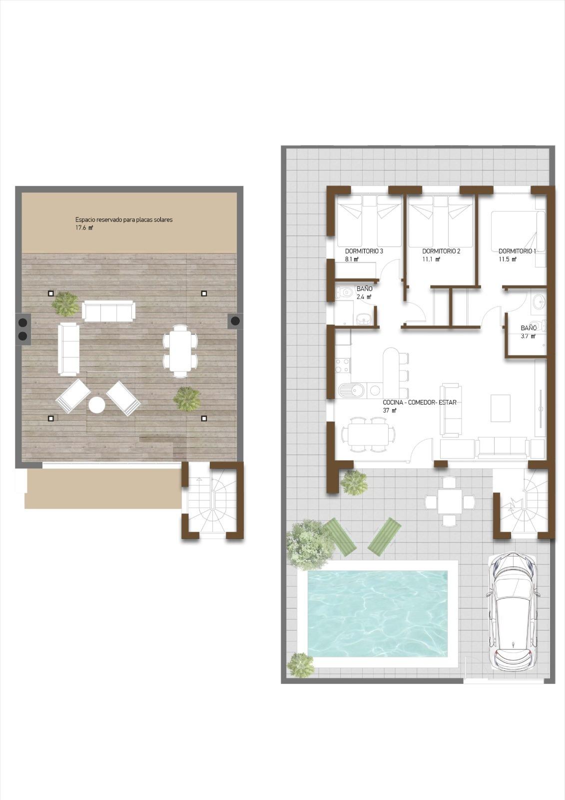 VILLA DE LUJO EN (LA PINILLA) MURCIA. PISCINA. 3 DORM. 2 BAÑOS. PARCELA 200 M2. OPLOSMIDDEL 62 M2.